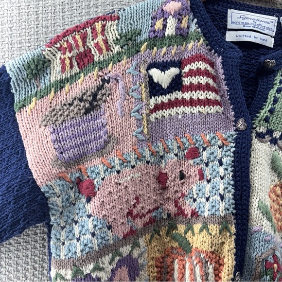 Vtg Signature Northern Isles Cardigan Sweater Sz PM Farm American Flag Apple - Picture 4 of 9